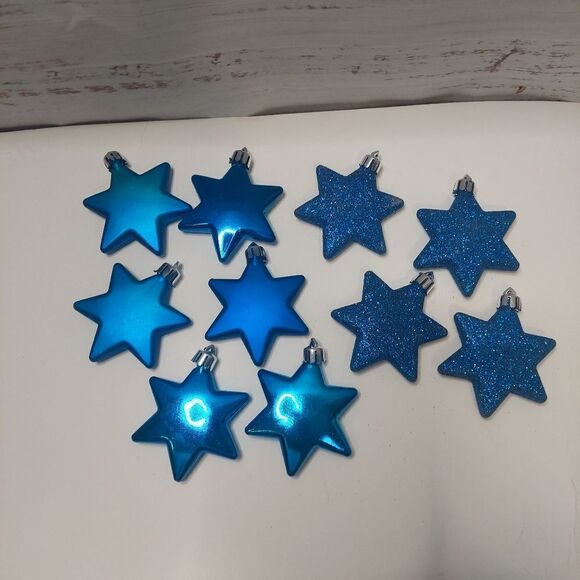 Pack of Ten 2.5 inche Star Shaped Christmas Tree Decorations Blue - Picture 3 of 6